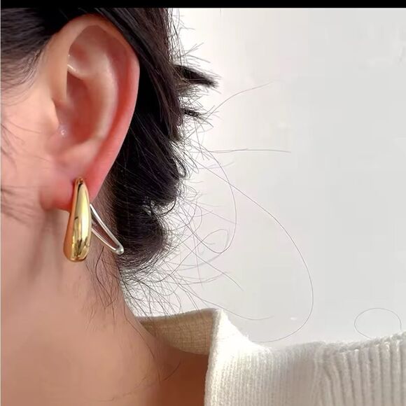 Gold and Silver drop Earrings - Picture 1 of 4